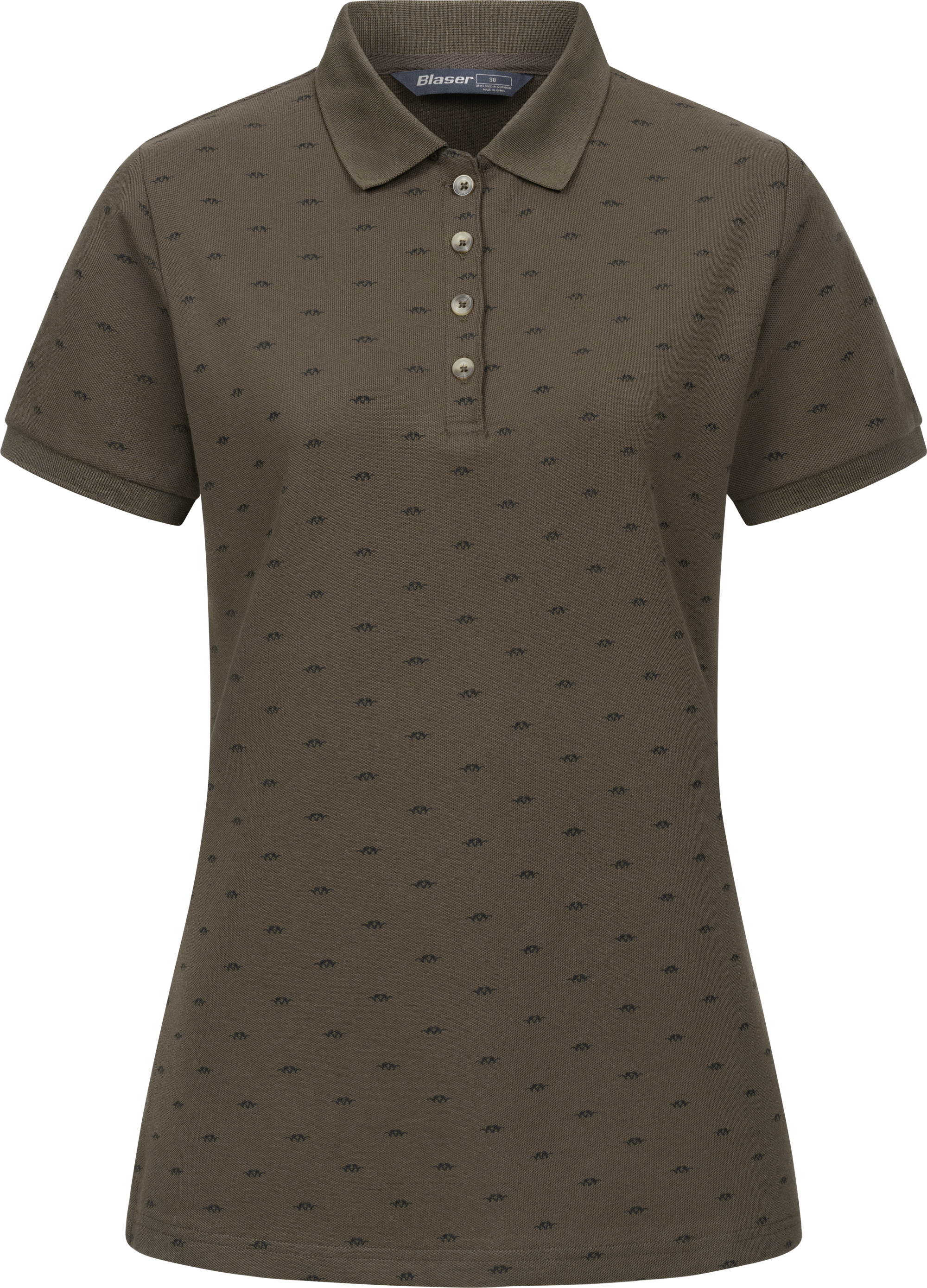 Damen Allover Polo Shirt dunkelbraun1